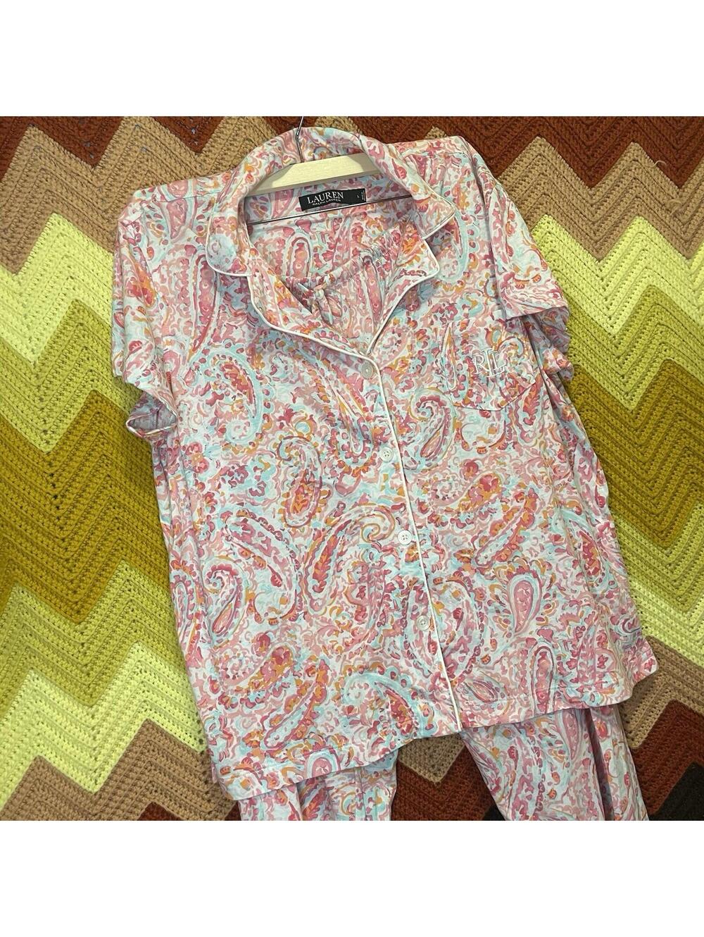RALPH LAUREN PINK PAISLEY monogrammed Women’s Size Large 2PC PAJAMA SET